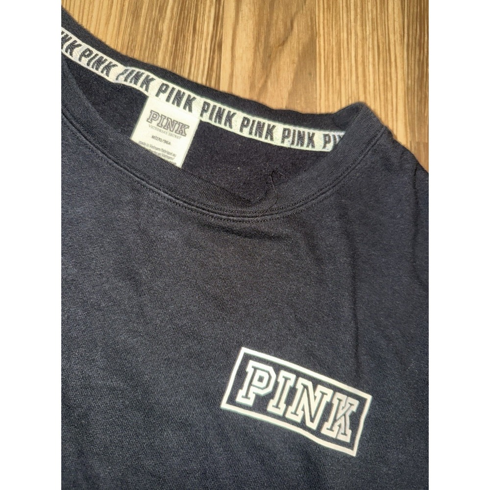 Victoria's Secret PINK Women's Sz M Medium Crewneck Sweatshirt Black White - Picture 2 of 4